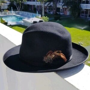 Selentino Queen Fur Felt Black Fedora Hat Men's Size 7 1/2 - 60